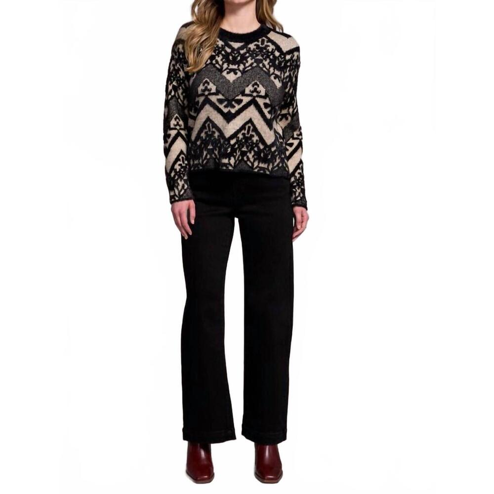 NEW TRIBAL double-knit eyelash yarn crew neck sweater in black